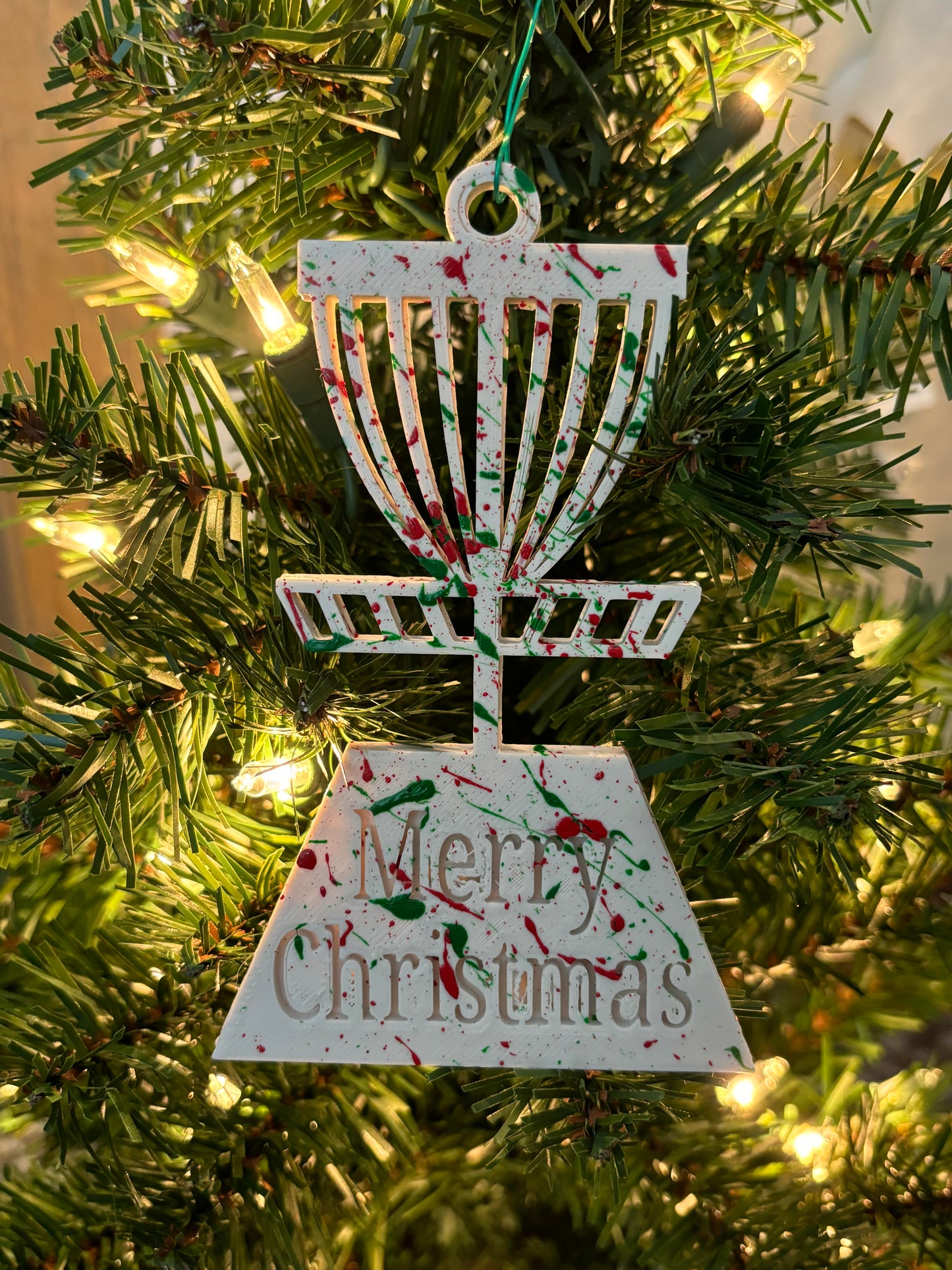 Merry Christmas Disc Golf Basket Christmas Ornament